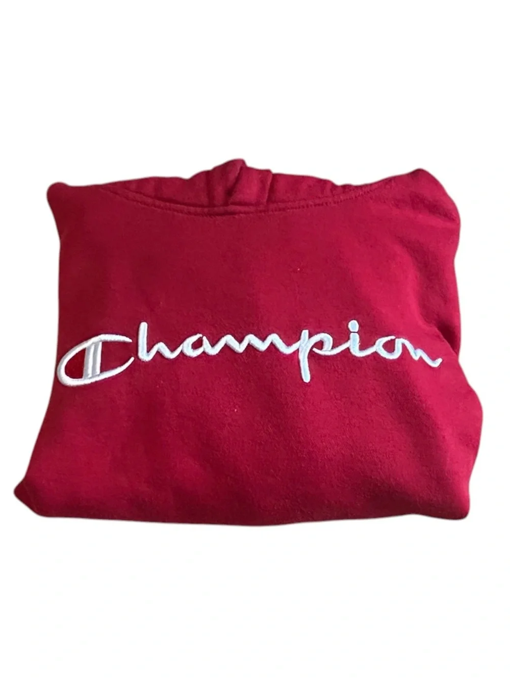 Vintage Champion Spellout Hoodie Red Distressed Y2K Large